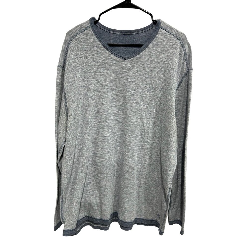 Tommy Bahama Mens Gray Long Sleeve V-Neck Shirt Size XL Cotton Blend Casual Wear